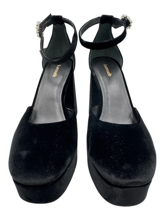 Larroude Shoe Size 10 Black textile upper Velvet Ankle Buckle Platform Pumps Black / 10