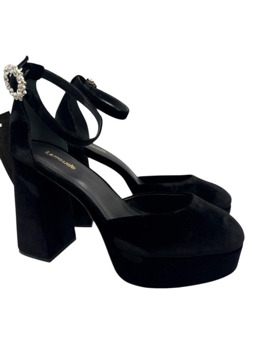 Larroude Shoe Size 10 Black textile upper Velvet Ankle Buckle Platform Pumps Black / 10
