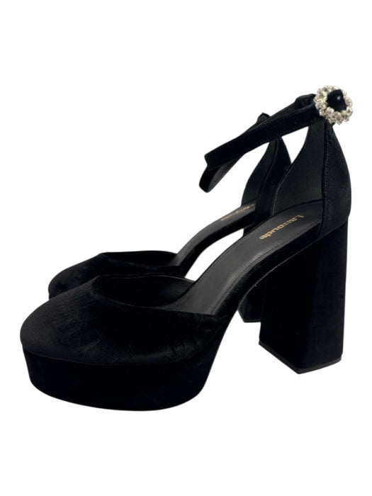 Larroude Shoe Size 10 Black textile upper Velvet Ankle Buckle Platform Pumps Black / 10