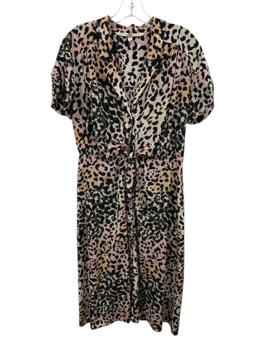 Veronica Beard Size 6 Black, Pink, Orange Silk Blend Cap Sleeve Leopard Dress Black, Pink, Orange / 6