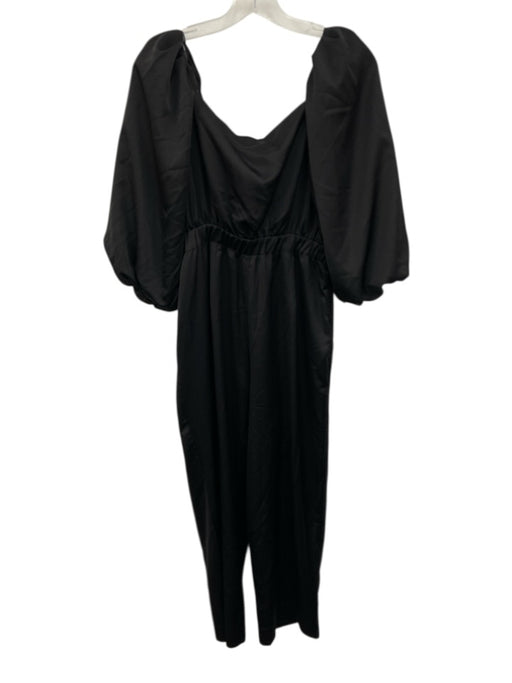 J Crew Size 6 Black Polyester Short Puff Sleeve Front Tie Elastic Waist Jumpsuit Black / 6