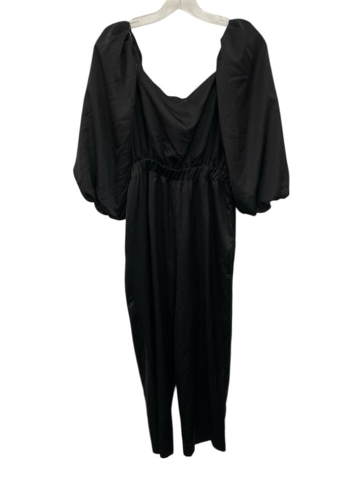 J Crew Size 6 Black Polyester Short Puff Sleeve Front Tie Elastic Waist Jumpsuit Black / 6