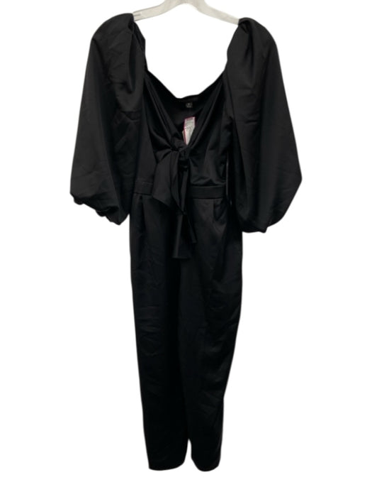 J Crew Size 6 Black Polyester Short Puff Sleeve Front Tie Elastic Waist Jumpsuit Black / 6