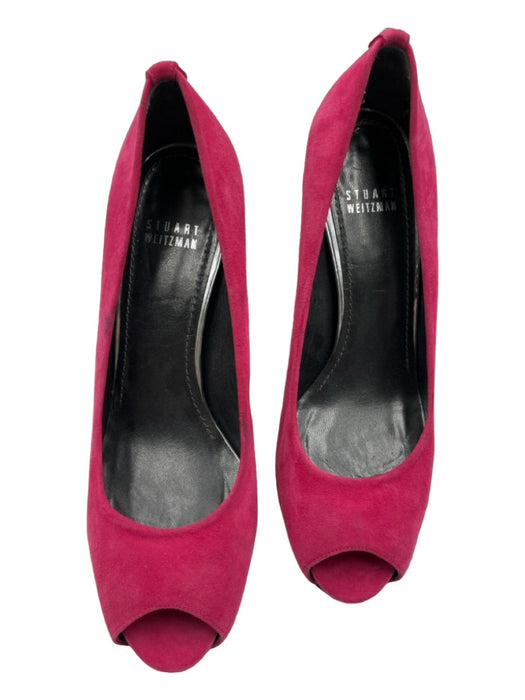 Stuart Weitzman Shoe Size 8.5 Bright Pink Suede Peep Toe Platform Stiletto Pumps Bright Pink / 8.5