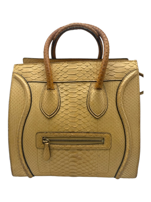 Celine Yellow Python Leather Zip Top Rolled Handles Bag Yellow / M