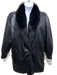 No Brand Size L Black Leather & Fox Fur Fox Fur Collar Hook Clasp Pockets Coat Black / L