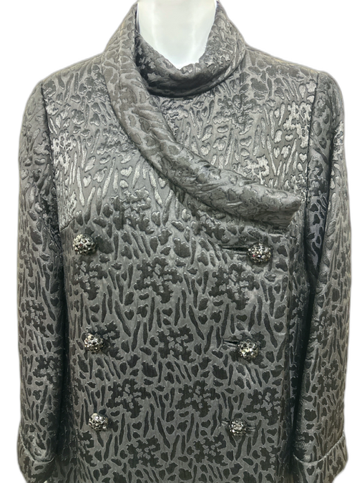 Saks Fifth Ave Size M Black Polyester Jacquard Animal Print Double Breasted Coat Black / M