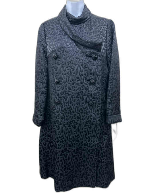 Saks Fifth Ave Size M Black Polyester Jacquard Animal Print Double Breasted Coat Black / M