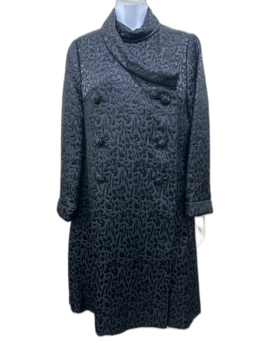 Saks Fifth Ave Size M Black Polyester Jacquard Animal Print Double Breasted Coat Black / M