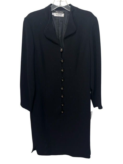 Valentino Miss V Size 10/44 Black Wool Blend Crepe Gold Button Detail Dress Black / 10/44
