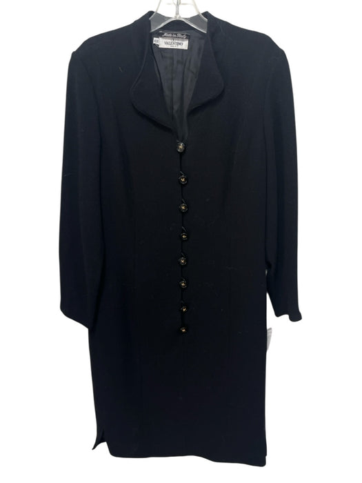 Valentino Miss V Size 10/44 Black Wool Blend Crepe Gold Button Detail Dress Black / 10/44