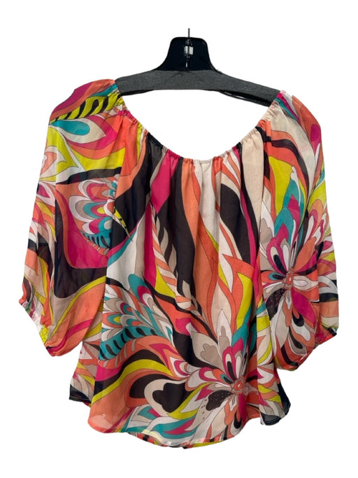 Trina Turk Size S Pink & Multi Silk Abstract Off Shoulder 1/2 sleeve Top Pink & Multi / S