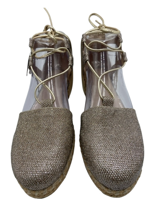 Stuart Weitzman Shoe Size 7 Gold & Beige Glitter round toe Tie Ankle Sandals Gold & Beige / 7