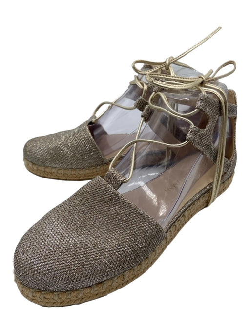 Stuart Weitzman Shoe Size 7 Gold & Beige Glitter round toe Tie Ankle Sandals Gold & Beige / 7
