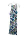 Parker Size XS White Green Blue Silk Blend Floral Surplice Sleeveless Midi Dress White Green Blue / XS