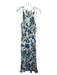 Parker Size XS White Green Blue Silk Blend Floral Surplice Sleeveless Midi Dress White Green Blue / XS