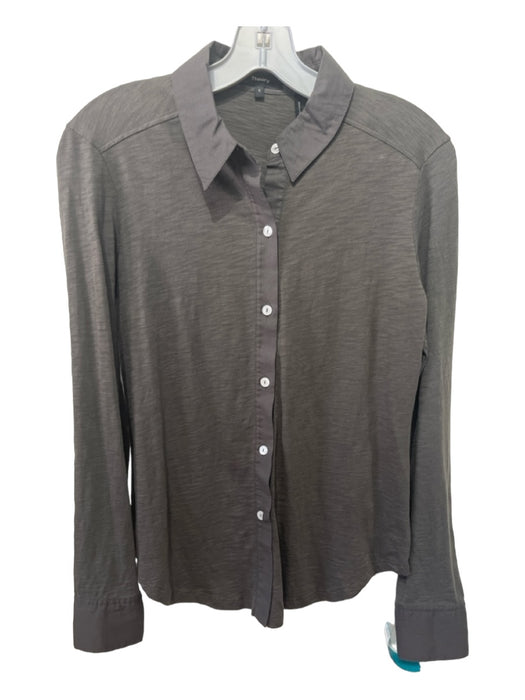 Theory Size Small Gray Cotton Collared Button Up Long Sleeve Burnout Top Gray / Small