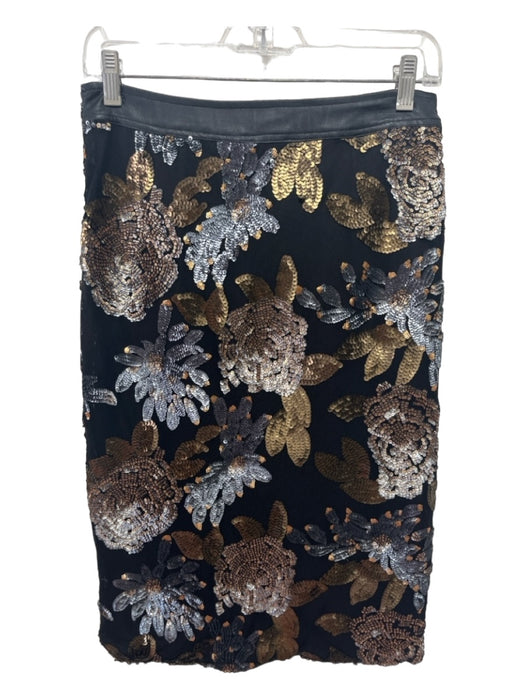 JOA Size Small Black & Gold Polyester Sequined Floral Side Zip Skirt Black & Gold / Small