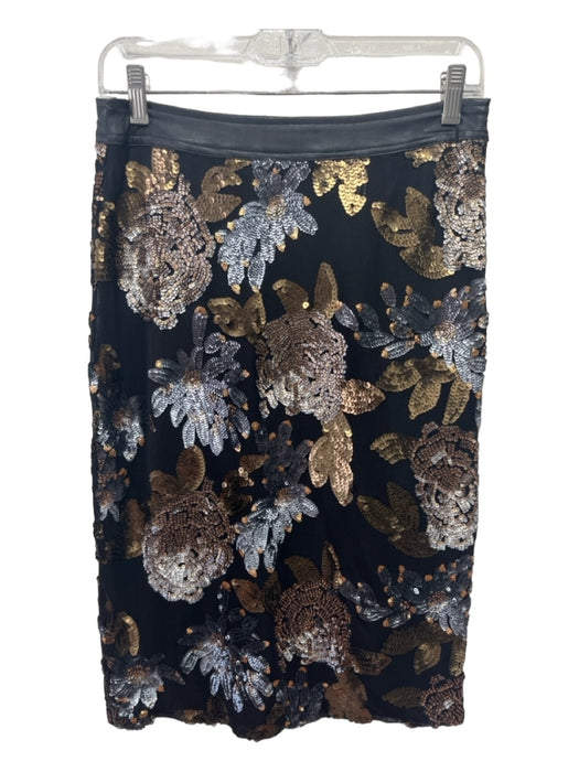 JOA Size Small Black & Gold Polyester Sequined Floral Side Zip Skirt Black & Gold / Small