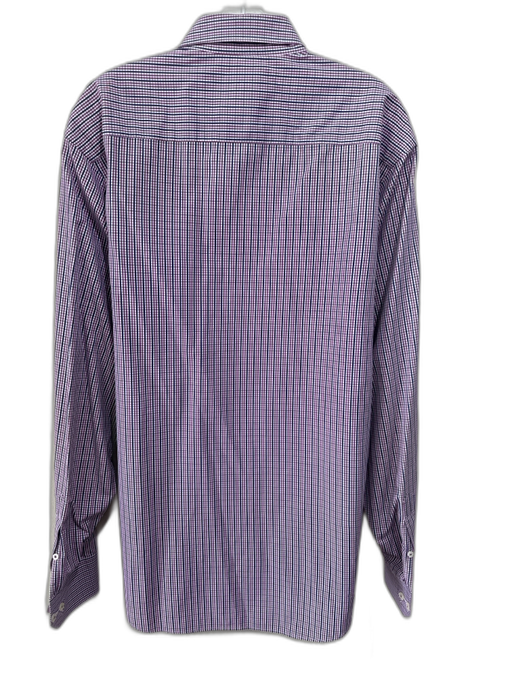 Bugatchi Size L Purple, White & Blue Cotton Plaid Button Down Long Sleeve Shirt Purple, White & Blue / L