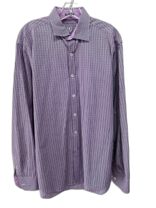 Bugatchi Size L Purple, White & Blue Cotton Plaid Button Down Long Sleeve Shirt Purple, White & Blue / L
