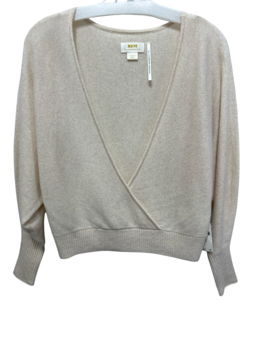 Maeve Size XS Cream Cashmere Long puff sleeve Deep V neck Ribbed Detail Sweater Cream / XS