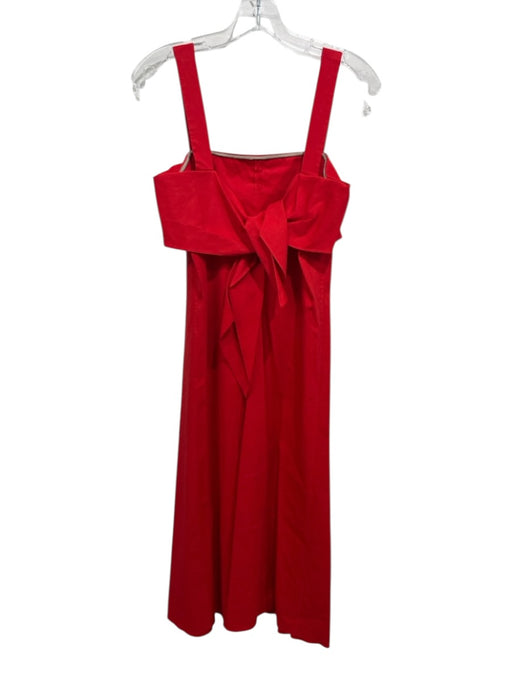 Theory Size P Red Linen Blend Square Neck Straps Tie Back Midi Dress Red / P