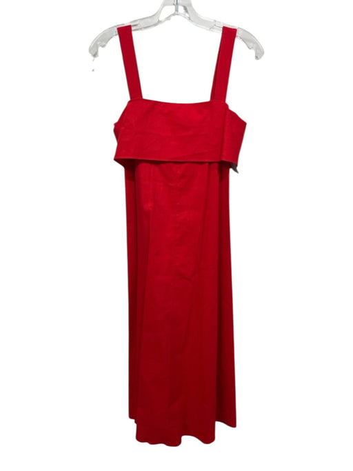 Theory Size P Red Linen Blend Square Neck Straps Tie Back Midi Dress Red / P