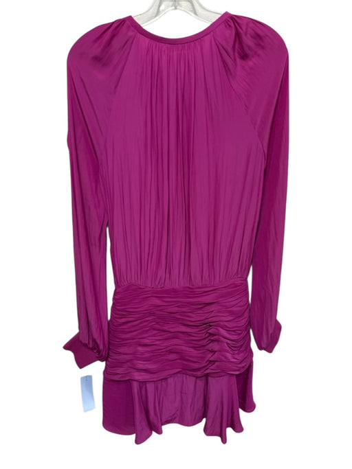 Ramy Brook Size 2 Magenta Polyester Keyhole Front Long Sleeve Mini Ruched Dress Magenta / 2