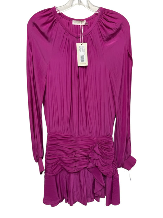 Ramy Brook Size 2 Magenta Polyester Keyhole Front Long Sleeve Mini Ruched Dress Magenta / 2
