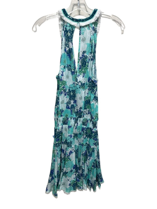 Poupette St. Barth Size M White & Blue Viscose floral print V Neck Mini Dress White & Blue / M