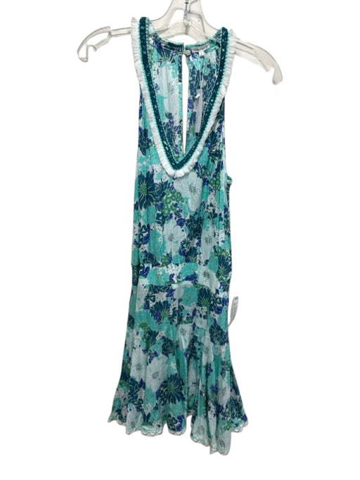Poupette St. Barth Size M White & Blue Viscose floral print V Neck Mini Dress White & Blue / M