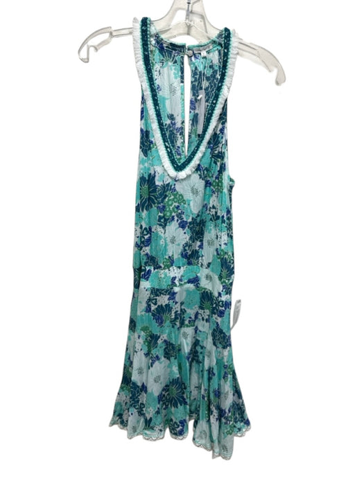 Poupette St. Barth Size M White & Blue Viscose floral print V Neck Mini Dress White & Blue / M