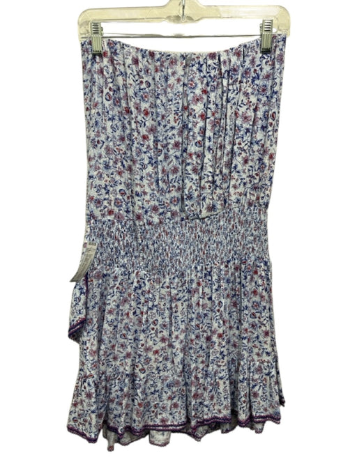 Poupette St. Barth Size L Blue & Red Viscose Floral Lace Trim Stretch Dress Blue & Red / L