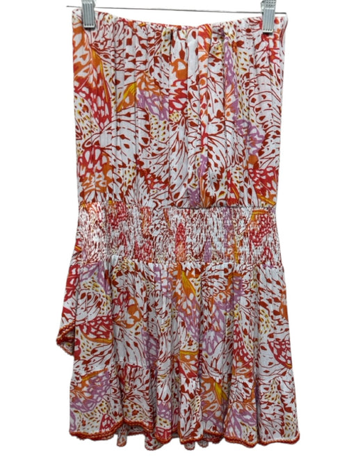Poupette St. Barth Size S Red, Orange & Pink Viscose Smocked Lace Trim Dress Red, Orange & Pink / S