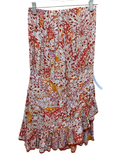 Poupette St. Barth Size S Red, Orange & Pink Viscose Smocked Lace Trim Dress Red, Orange & Pink / S