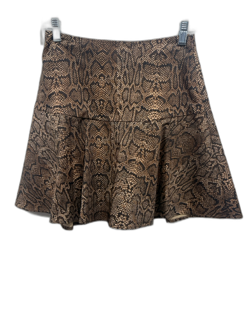 Joie Size 2 Brown & Black Cotton Blend Side Zip Snake Print Mini Skater Skirt Brown & Black / 2