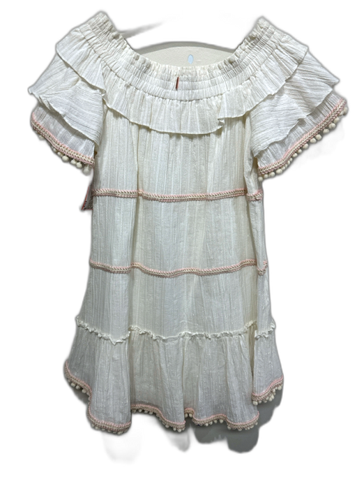 Misa Size XS Cream & pink Cotton Metallic Thread A Line shirred neckline Dress Cream & pink / XS