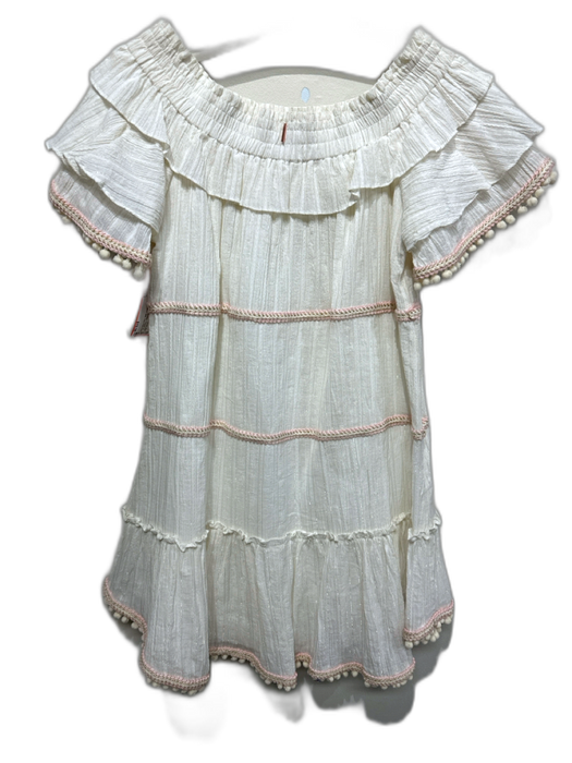 Misa Size XS Cream & pink Cotton Metallic Thread A Line shirred neckline Dress Cream & pink / XS