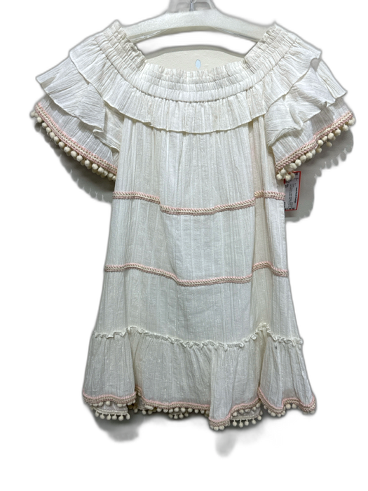 Misa Size XS Cream & pink Cotton Metallic Thread A Line shirred neckline Dress Cream & pink / XS