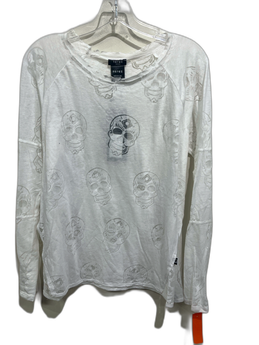 Terez Size M White Cotton burnout Skulls Raw Edge Long Sleeve Top White / M