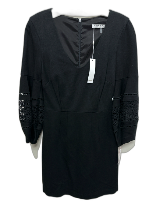 Trina Turk Size 0 Black Rayon Blend Lace Accents Scoop Neck Knee length Dress Black / 0