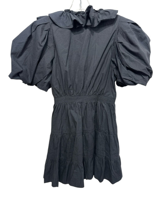 Love The Label Size S Black Cotton Short Puff Sleeve Ruffle Wrap Tie Front Dress Black / S