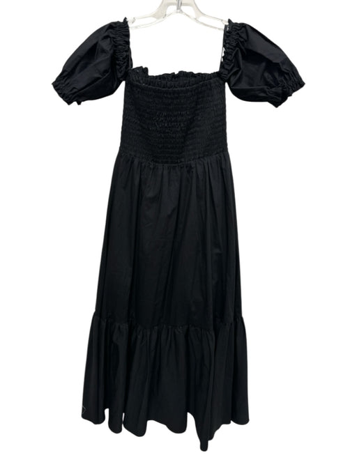 Intermix Size P Black Cotton Smocked Bodice Off Shoulder Short Puff Sleeve Dress Black / P
