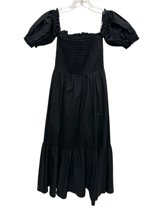 Intermix Size P Black Cotton Smocked Bodice Off Shoulder Short Puff Sleeve Dress Black / P