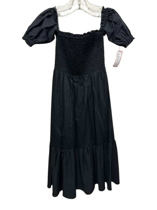 Intermix Size P Black Cotton Smocked Bodice Off Shoulder Short Puff Sleeve Dress Black / P