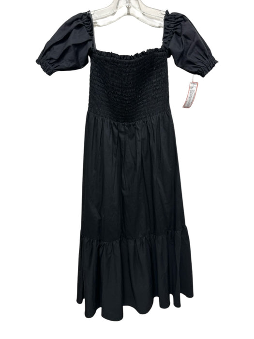Intermix Size P Black Cotton Smocked Bodice Off Shoulder Short Puff Sleeve Dress Black / P