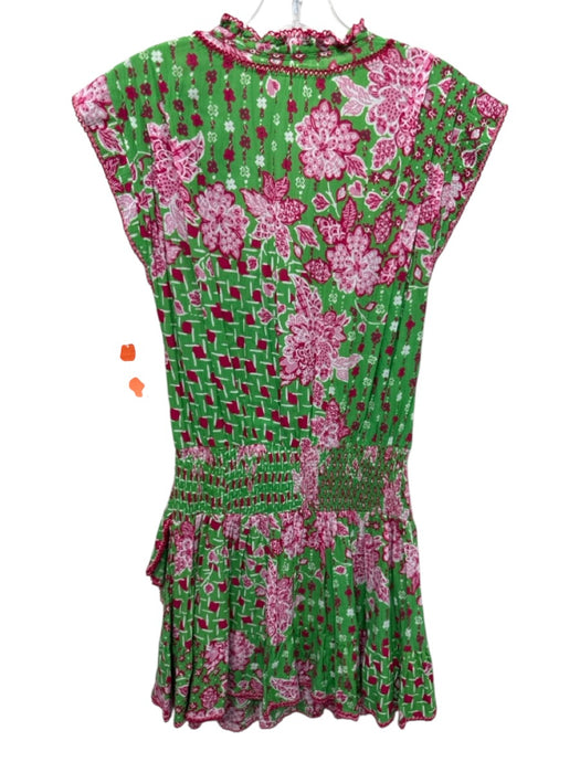 Poupette St. Barth Size M Green & Pink Viscose Floral Lace Trim Dress Green & Pink / M