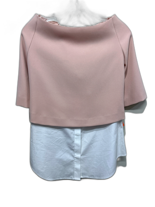 Theory Size S Pink & White Triacetate Blend Layered Effect Wide Neck Top Pink & White / S