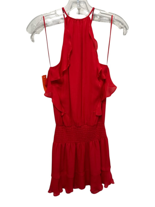 Parker Size XS Red Silk Sleeveless Smocked Waist Ruffle Accent Dress Red / XS
